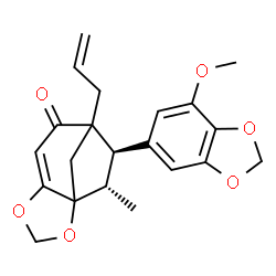 ChemSpider 2D Image | (9R,10S)-8-Allyl-9-(7-methoxy-1,3-benzodioxol-5-yl)-10-methyl-2,4-dioxatricyclo[6.2.1.0~1,5~]undec-5-en-7-one | C21H22O6
