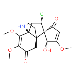 ChemSpider 2D Image | (1R,1'S,5R,6'S,8'S)-8'-Chloro-5-hydroxy-2',3',4-trimethoxy-10'-azaspiro[cyclopentane-1,7'-tricyclo[4.3.3.0~1,6~]dodecane]-2',3-diene-2,4'-dione | C18H22ClNO6