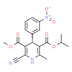 ChemSpider 2D Image | 5-Isopropyl 3-methyl (4R)-2-cyano-6-methyl-4-(3-nitrophenyl)-1,4-dihydro-3,5-pyridinedicarboxylate | C19H19N3O6