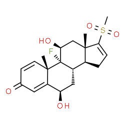 ChemSpider 2D Image | (6beta,11beta)-9-Fluoro-6,11-dihydroxy-17-(methylsulfonyl)androsta-1,4,16-trien-3-one | C20H25FO5S