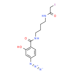 ChemSpider 2D Image | 4-Azido-2-hydroxy-N-{4-[(iodoacetyl)amino]butyl}benzamide | C13H16IN5O3
