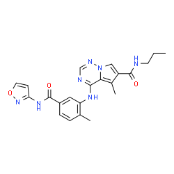 ChemSpider 2D Image | 4-{[5-(isoxazol-3-ylcarbamoyl)-2-methylphenyl]amino}-5-methyl-N-propylpyrrolo[2,1-f][1,2,4]triazine-6-carboxamide | C22H23N7O3