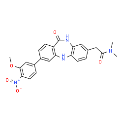 ChemSpider 2D Image | 2-(3-(3-methoxy-4-nitrophenyl)-11-oxo-10,11-dihydro-5H-dibenzo(b,e)(1,4)diazepin-8-yl)-N,N-dimethylacetamide | C24H22N4O5