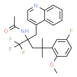 ChemSpider 2D Image | N-[1,1,1-Trifluoro-4-(5-fluoro-2-methoxyphenyl)-4-methyl-2-(4-quinolinylmethyl)-2-pentanyl]acetamide | C25H26F4N2O2