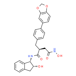 ChemSpider 2D Image | (2R)-2-[4-(1,3-Benzodioxol-5-yl)benzyl]-N~4~-hydroxy-N~1~-[(1S,2R)-2-hydroxy-2,3-dihydro-1H-inden-1-yl]succinamide | C27H26N2O6