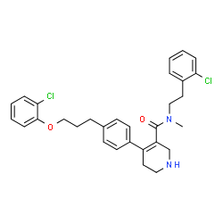 ChemSpider 2D Image | 4-{4-[3-(2-Chlorophenoxy)propyl]phenyl}-N-[2-(2-chlorophenyl)ethyl]-N-methyl-1,2,5,6-tetrahydro-3-pyridinecarboxamide | C30H32Cl2N2O2