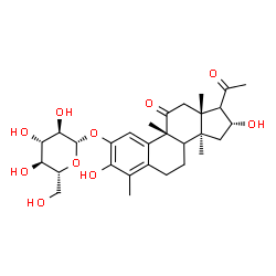 ChemSpider 2D Image | (8xi,9beta,16alpha,17xi)-1,16-Dihydroxy-9,14-dimethyl-11,20-dioxo-4,9-cyclo-9,10-secopregna-1,3,5(10)-trien-2-yl beta-D-glucopyranoside | C29H40O10
