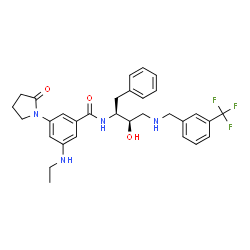 ChemSpider 2D Image | N-[(1s,2r)-1-Benzyl-2-Hydroxy-3-{[3-(Trifluoromethyl)benzyl]amino}propyl]-3-(Ethylamino)-5-(2-Oxopyrrolidin-1-Yl)benzamide | C31H35F3N4O3