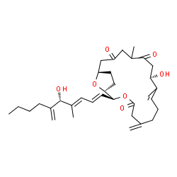 ChemSpider 2D Image | (1R,2S,11S,18R)-11-Hydroxy-2-[(1E,3E,5S)-5-hydroxy-4-methyl-6-methylene-1,3-decadien-1-yl]-10,14-dimethyl-6-methylene-3,21-dioxabicyclo[16.2.1]henicos-9-ene-4,13,16-trione | C34H50O7