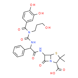 ChemSpider 2D Image | (2S)-6-{[{[(3,4-Dihydroxybenzoyl)(3-hydroxypropyl)carbamoyl]amino}(phenyl)acetyl]amino}-3,3-dimethyl-7-oxo-4-thia-1-azabicyclo[3.2.0]heptane-2-carboxylic acid | C27H30N4O9S