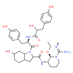 ChemSpider 2D Image | N-[(2R,3S)-1-Carbamimidoyl-2-ethoxy-3-piperidinyl]-6-hydroxy-1-[(2R)-2-{[(2R)-2-hydroxy-3-(4-hydroxyphenyl)propanoyl]amino}-3-(4-hydroxyphenyl)propanoyl]octahydro-1H-indole-2-carboxamide (non-preferre
d name) | C35H48N6O8