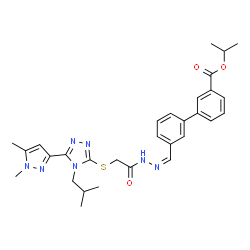 ChemSpider 2D Image | Isopropyl 3'-{(Z)-[({[5-(1,5-dimethyl-1H-pyrazol-3-yl)-4-isobutyl-4H-1,2,4-triazol-3-yl]sulfanyl}acetyl)hydrazono]methyl}-3-biphenylcarboxylate | C30H35N7O3S