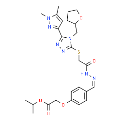 ChemSpider 2D Image | Isopropyl (4-{(Z)-[({[5-(1,5-dimethyl-1H-pyrazol-3-yl)-4-(tetrahydro-2-furanylmethyl)-4H-1,2,4-triazol-3-yl]sulfanyl}acetyl)hydrazono]methyl}phenoxy)acetate | C26H33N7O5S