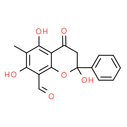 ChemSpider 2D Image | 2,5,7-Trihydroxy-6-methyl-4-oxo-2-phenyl-8-chromanecarbaldehyde | C17H14O6