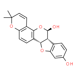 ChemSpider 2D Image | (6R,6aR,11aS)-2,2-Dimethyl-6a,11a-dihydro-2H,6H-[1]benzofuro[3,2-c]pyrano[2,3-h]chromene-6,9-diol | C20H18O5