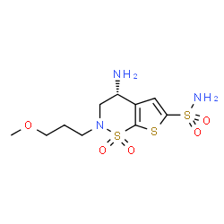 ChemSpider 2D Image | (4R)-4-Amino-2-(3-methoxypropyl)-3,4-dihydro-2H-thieno[3,2-e][1,2]thiazine-6-sulfonamide 1,1-dioxide | C10H17N3O5S3