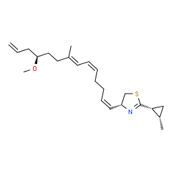 ChemSpider 2D Image | (4R)-4-[(1Z,5Z,7E,11R)-11-Methoxy-8-methyl-1,5,7,13-tetradecatetraen-1-yl]-2-[(1R,2S)-2-methylcyclopropyl]-4,5-dihydro-1,3-thiazole | C23H35NOS