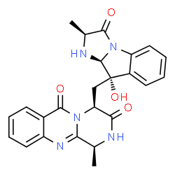 ChemSpider 2D Image | (1S,4S)-4-{[(2S,9S,9aS)-9-Hydroxy-2-methyl-3-oxo-2,3,9,9a-tetrahydro-1H-imidazo[1,2-a]indol-9-yl]methyl}-1-methyl-2H-pyrazino[2,1-b]quinazoline-3,6(1H,4H)-dione | C24H23N5O4