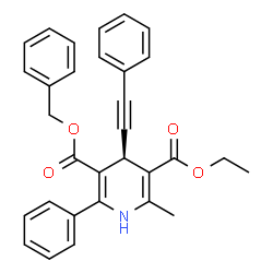 ChemSpider 2D Image | 5-Benzyl 3-ethyl (4S)-2-methyl-6-phenyl-4-(phenylethynyl)-1,4-dihydro-3,5-pyridinedicarboxylate | C31H27NO4