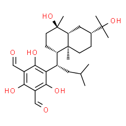ChemSpider 2D Image | 2,4,6-Trihydroxy-5-{(1S)-1-[(1S,4R,4aR,6R,8aS)-4-hydroxy-6-(2-hydroxy-2-propanyl)-4,8a-dimethyldecahydro-1-naphthalenyl]-3-methylbutyl}isophthalaldehyde | C28H42O7