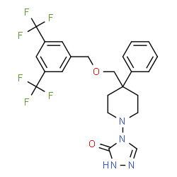 ChemSpider 2D Image | 4-[4-({[3,5-Bis(trifluoromethyl)benzyl]oxy}methyl)-4-phenyl-1-piperidinyl]-2,4-dihydro-3H-1,2,4-triazol-3-one | C23H22F6N4O2