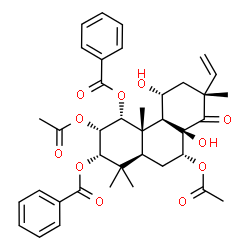 ChemSpider 2D Image | (1alpha,2alpha,3alpha,7alpha,11alpha,13alpha)-2,7-Diacetoxy-8,11-dihydroxy-14-oxopimar-15-ene-1,3-diyl dibenzoate | C38H44O11