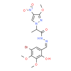 ChemSpider 2D Image | N'-[(Z)-(5-Bromo-2-hydroxy-3,4-dimethoxyphenyl)methylene]-2-(3-methoxy-4-nitro-1H-pyrazol-1-yl)propanehydrazide | C16H18BrN5O7