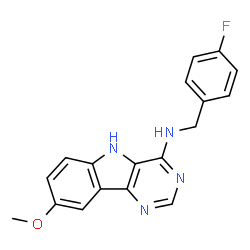ChemSpider 2D Image | N-[(4-fluorophenyl)methyl]-8-methoxy-5H-pyrimido[5,6-b]indol-4-amine | C18H15FN4O