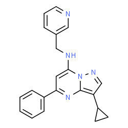 ChemSpider 2D Image | 3-Cyclopropyl-5-phenyl-N-(3-pyridinylmethyl)pyrazolo[1,5-a]pyrimidin-7-amine | C21H19N5