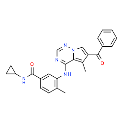 ChemSpider 2D Image | 3-[(6-Benzoyl-5-methylpyrrolo[2,1-f][1,2,4]triazin-4-yl)amino]-N-cyclopropyl-4-methylbenzamide | C25H23N5O2