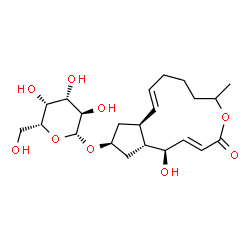 ChemSpider 2D Image | (1R,2E,10E,11aS,13S,14aR)-1-Hydroxy-6-methyl-4-oxo-1,6,7,8,9,11a,12,13,14,14a-decahydro-4H-cyclopenta[f]oxacyclotridecin-13-yl beta-D-galactopyranoside | C22H34O9