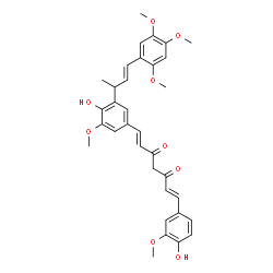 ChemSpider 2D Image | (1E,6E)-1-(4-Hydroxy-3-methoxyphenyl)-7-{4-hydroxy-3-methoxy-5-[(3E)-4-(2,4,5-trimethoxyphenyl)-3-buten-2-yl]phenyl}-1,6-heptadiene-3,5-dione | C34H36O9