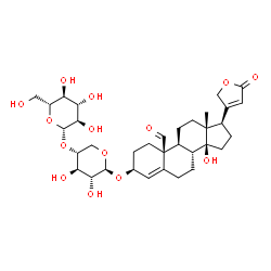 ChemSpider 2D Image | (3beta)-3-{[4-O-(beta-D-Glucopyranosyl)-beta-D-xylopyranosyl]oxy}-14-hydroxy-19-oxocarda-4,20(22)-dienolide | C34H48O14