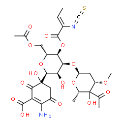ChemSpider 2D Image | (1S)-6-O-Acetyl-3-O-[(4xi)-4-C-acetyl-2,6-dideoxy-3-O-methyl-alpha-L-threo-hexopyranosyl]-1-[(1R)-4-amino-3-carboxy-1-hydroxy-2,5-dioxo-3-cyclohexen-1-yl]-1,5-anhydro-4-O-[(2Z)-2-isothiocyanato-2-bute
noyl]-D-allitol | C29H36N2O16S