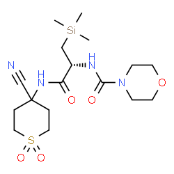 ChemSpider 2D Image | N-[(2R)-1-[(4-Cyano-1,1-dioxidotetrahydro-2H-thiopyran-4-yl)amino]-1-oxo-3-(trimethylsilyl)-2-propanyl]-4-morpholinecarboxamide | C17H30N4O5SSi