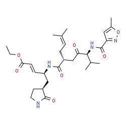 ChemSpider 2D Image | N-((3S,6R)-6-((S,E)-4-ETHOXYCARBONYL-1-((S)-2-OXOPYRROLIDIN-3-YL)BUT-3-EN-2-YLCARBAMOYL)-2,9-DIMETHYL-4-OXODEC-8-EN-3-YL)-5-METHYLISOXAZOLE-3-CARBOXAMIDE | C29H42N4O7