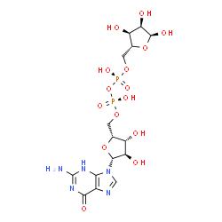 ChemSpider 2D Image | [(2R,3R,4R,5R)-5-(2-AMINO-6-OXO-1,6-DIHYDRO-9H-PURIN-9-YL)-3,4-DIHYDROXYTETRAHYDROFURAN-2-YL]METHYL [(2R,3S,4R,5S)-3,4,5-TRIHYDROXYTETRAHYDROFURAN-2-YL]METHYL DIHYDROGEN DIPHOSPHATE | C15H23N5O15P2