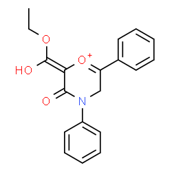 ChemSpider 2D Image | (2Z)-2-[Ethoxy(hydroxy)methylene]-3-oxo-4,6-diphenyl-2,3,4,5-tetrahydro-1,4-oxazin-1-ium | C19H18NO4