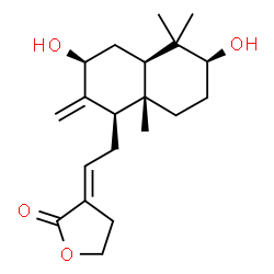 ChemSpider 2D Image | (3E)-3-{2-[(1R,3S,4aR,6S,8aS)-3,6-Dihydroxy-5,5,8a-trimethyl-2-methylenedecahydro-1-naphthalenyl]ethylidene}dihydro-2(3H)-furanone | C20H30O4