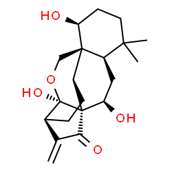 ChemSpider 2D Image | (1alpha,5beta,7alpha,8alpha,9beta,10alpha,13alpha,14R)-1,7,14-Trihydroxy-14,20-epoxykaur-16-en-15-one | C20H28O5