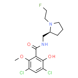 ChemSpider 2D Image | 3,5-Dichloro-N-{[(2S)-1-(2-fluoroethyl)-2-pyrrolidinyl]methyl}-2-hydroxy-6-methoxybenzamide | C15H19Cl2FN2O3