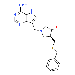 ChemSpider 2D Image | (3R,4S)-1-[(4-Amino-5H-pyrrolo[3,2-d]pyrimidin-7-yl)methyl]-4-[(benzylsulfanyl)methyl]-3-pyrrolidinol | C19H23N5OS