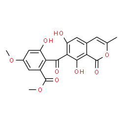 ChemSpider 2D Image | Methyl 2-[(6,8-dihydroxy-3-methyl-1-oxo-1H-isochromen-7-yl)carbonyl]-3-hydroxy-5-methoxybenzoate | C20H16O9