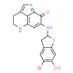 ChemSpider 2D Image | 7-[(5-Bromo-6-hydroxy-2,3-dihydro-1-benzothiophen-2-yl)amino]-4,5-dihydropyrrolo[4,3,2-de]quinolin-8(3H)-one | C18H14BrN3O2S