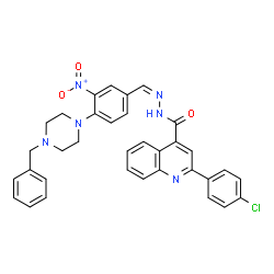 ChemSpider 2D Image | N'-{(Z)-[4-(4-Benzyl-1-piperazinyl)-3-nitrophenyl]methylene}-2-(4-chlorophenyl)-4-quinolinecarbohydrazide | C34H29ClN6O3