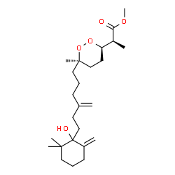 ChemSpider 2D Image | Methyl (2S)-2-{(3R,6R)-6-[6-(1-hydroxy-2,2-dimethyl-6-methylenecyclohexyl)-4-methylenehexyl]-6-methyl-1,2-dioxan-3-yl}propanoate | C25H42O5