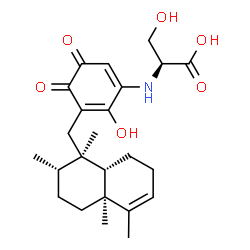 ChemSpider 2D Image | N-(6-Hydroxy-3,4-dioxo-5-{[(1R,2S,4aS,8aS)-1,2,4a,5-tetramethyl-1,2,3,4,4a,7,8,8a-octahydro-1-naphthalenyl]methyl}-1,5-cyclohexadien-1-yl)-L-serine | C24H33NO6