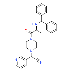 ChemSpider 2D Image | {4-[N-(Diphenylmethyl)-L-alanyl]-1-piperazinyl}(2-methyl-3-pyridinyl)acetonitrile | C28H31N5O