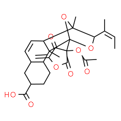 ChemSpider 2D Image | 1-(3-Acetoxy-5-methylene-2,4-dioxotetrahydro-3-furanyl)-13-[(2Z)-2-buten-2-yl]-2,12-dimethyl-14,15-dioxatetracyclo[10.2.1.0~2,11~.0~3,8~]pentadec-9-ene-6-carboxylic acid | C27H32O9