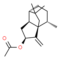 ChemSpider 2D Image | (1S,3S,5S,6S,9S)-9,11,11-Trimethyl-2-methylenetricyclo[4.3.2.0~1,5~]undec-3-yl acetate | C17H26O2